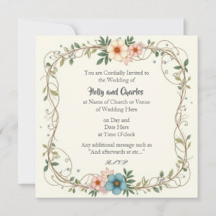 Wedding Invitations with Pretty Border of Flowers