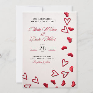  Wedding invitations with red hearts romantic love