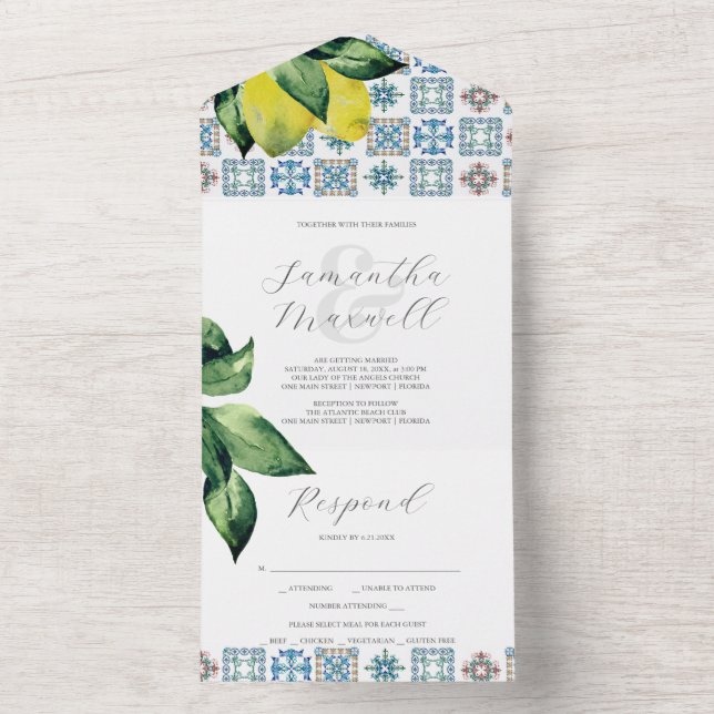 Wedding Invitations with RSVP Card Amalfi Tile (Inside)