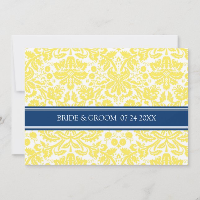 Wedding Invitations Yellow Blue Damask Pattern (Front)