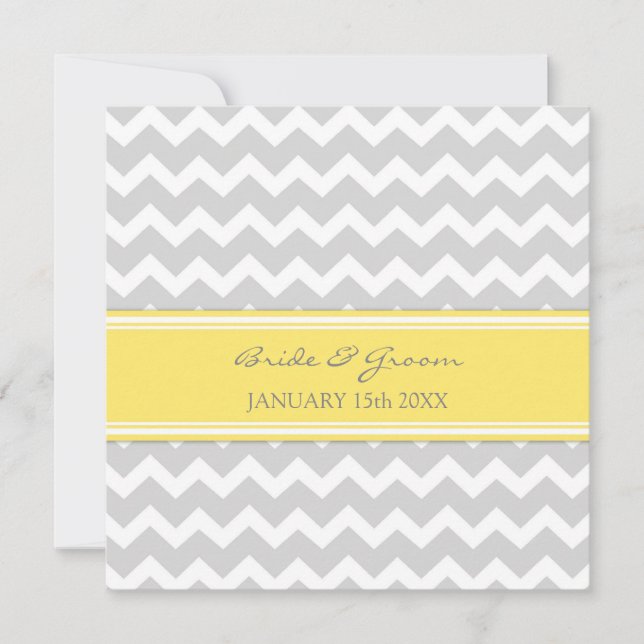 Wedding Invitations Yellow Grey Chevron (Front)