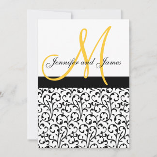 Wedding Invitations Yellow Monogram Names Damask