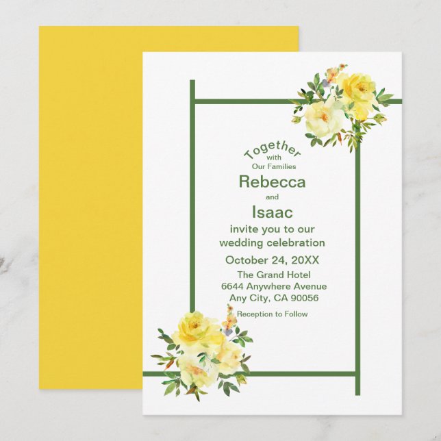 Wedding Invitations - Yellow Roses (Front/Back)