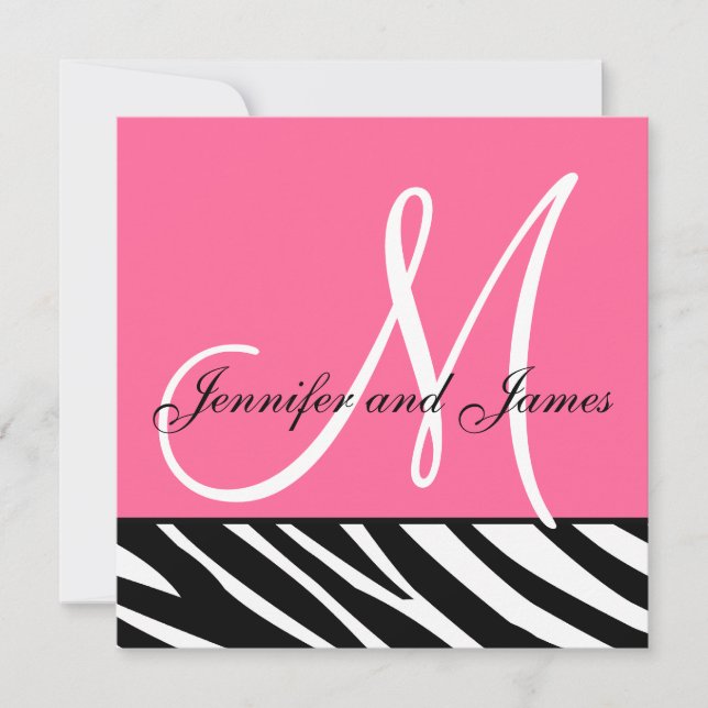 Wedding Invitations Zebra Monogram Names Pink (Front)