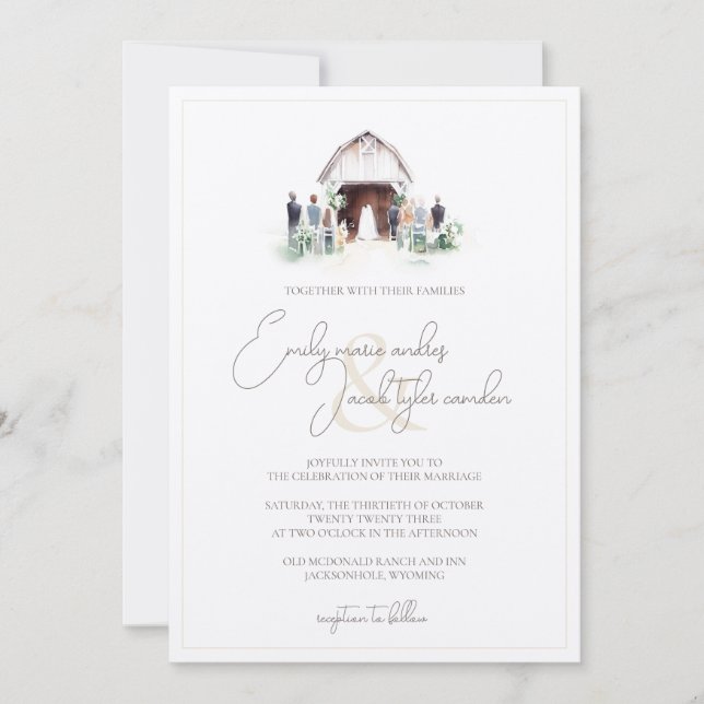 Wedding Invite - Barn Ceremony in Watercolor (Front)