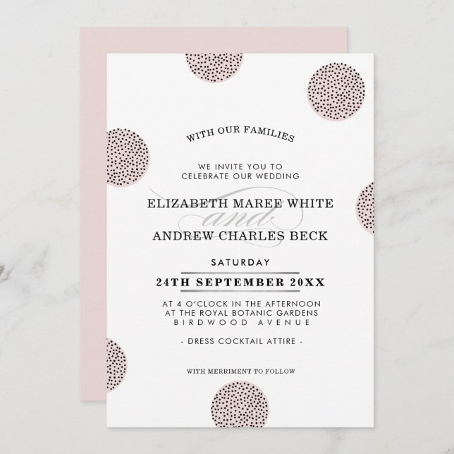 WEDDING INVITE chic minimalist mini dot pale pink (Front/Back)