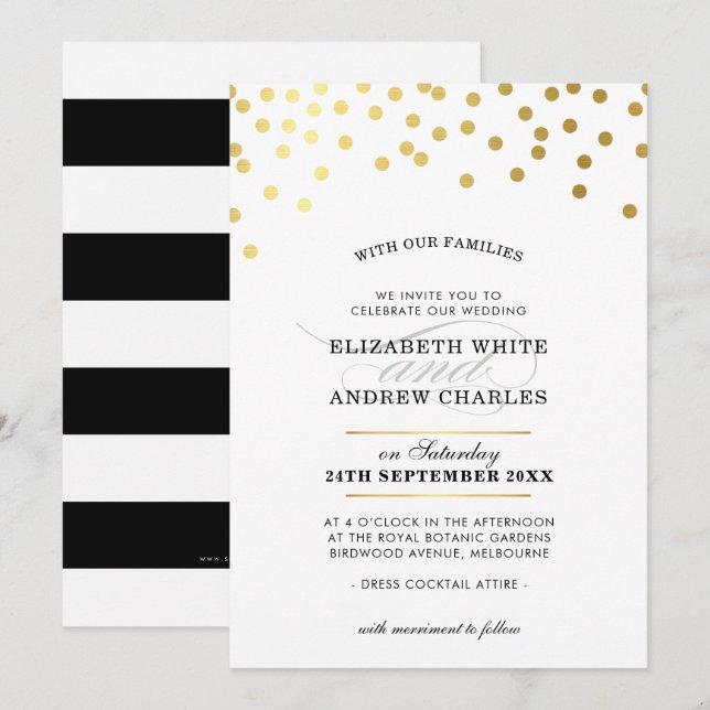 WEDDING INVITE chic modern gold confetti spots (Front/Back)