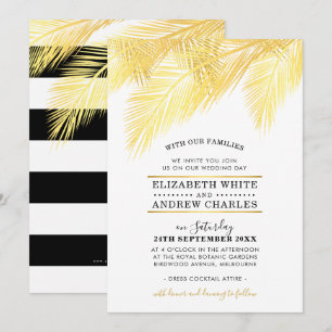 WEDDING INVITE chic modern gold palm fronds leaves
