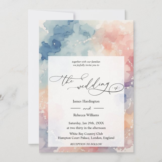 Wedding invite design of Watercolor Wash (Front)