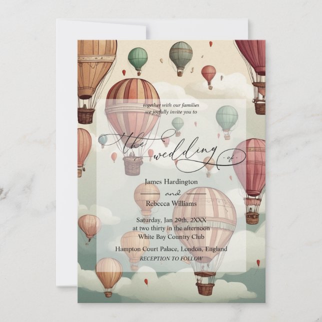 Wedding invite design of Whimsical Hot Air Balloon (Front)
