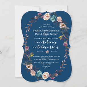 Wedding Invite Dusty Blue Pink Floral Wreath