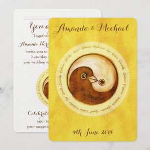 WEDDING INVITE gold harmony YinYang doves
