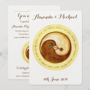 WEDDING INVITE gold harmony YinYang doves