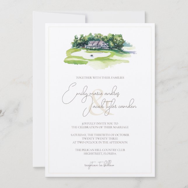Wedding Invite - Golf Course in Watercolor (Front)