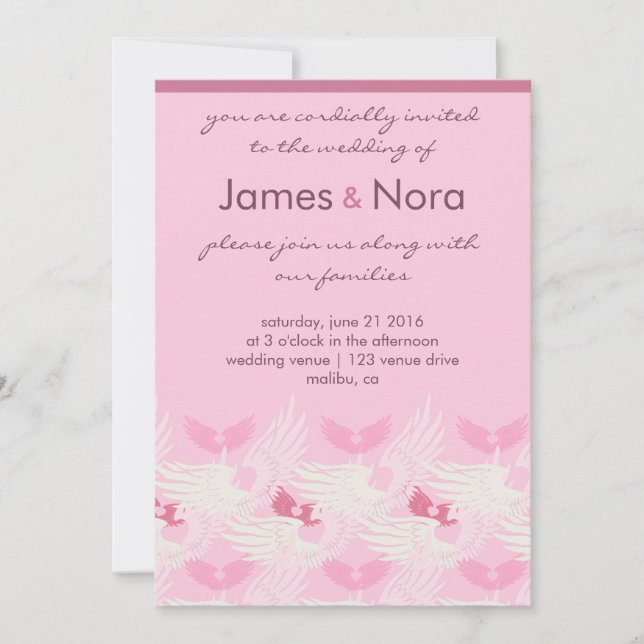 Wedding Invite - Heartwings (pink) (Front)