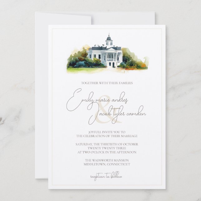 Wedding Invite - Historic Building in Watercolor (Front)