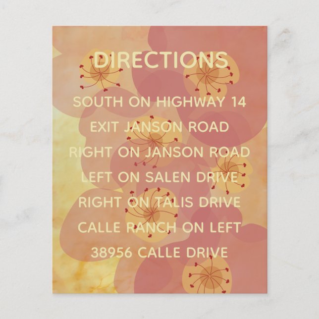 Wedding Invite Insert Card Asian Influenced Floral (Front)