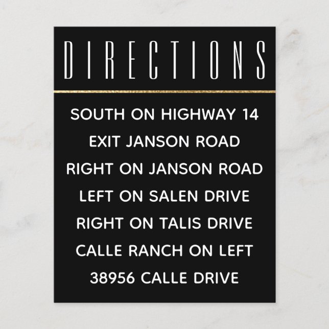 Wedding Invite Insert Card Elegant Gold and Black (Front)