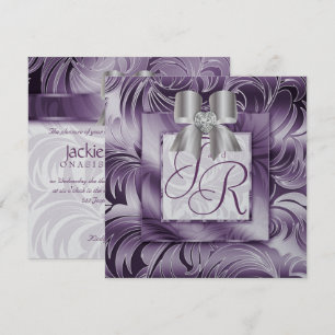Wedding Invite Leaf Floral Purple Silver Bow 2