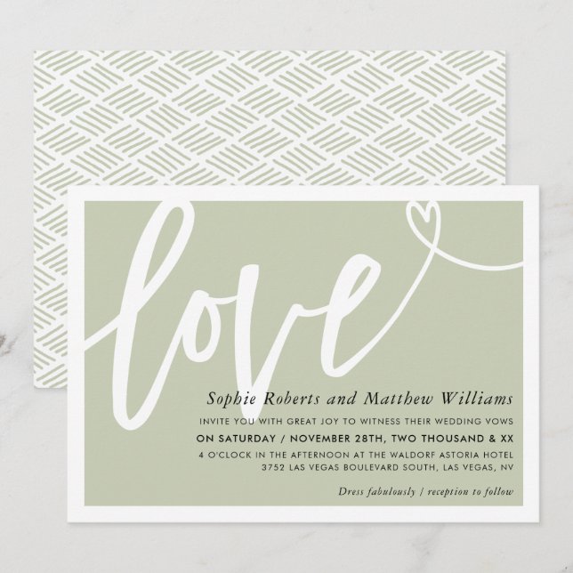 WEDDING INVITE love brush lettered sage green (Front/Back)