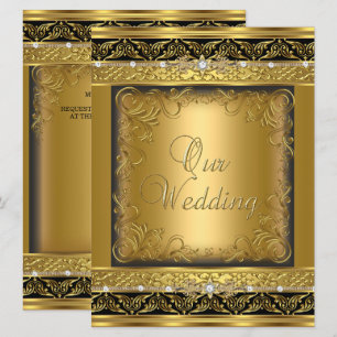 Wedding Invite Metallic Gold Black Diamond