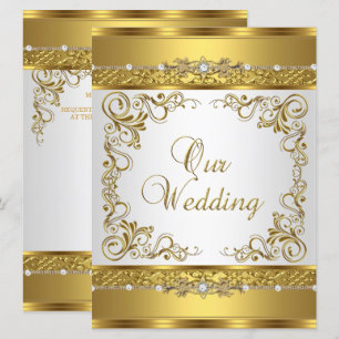 Wedding Invite Metallic Gold White Diamond