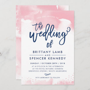 WEDDING INVITE modern stylish navy pink watercolor