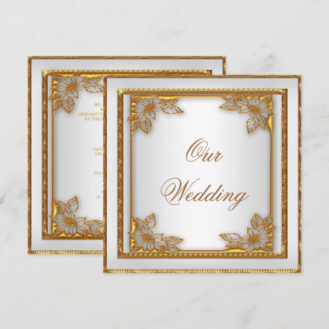 Wedding Invite Old Gold White Art Deco (Front/Back)