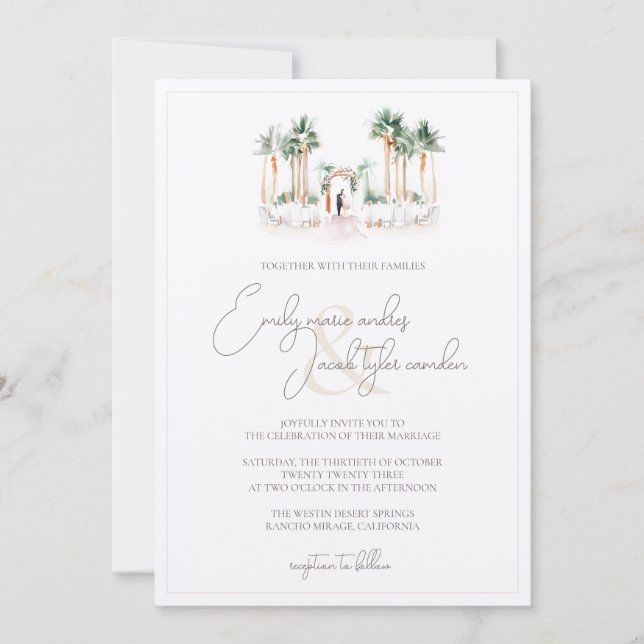 Wedding Invite - Palm Tree Ceremony in Watercolor (Front)