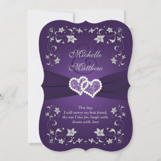 Wedding Invite | Purple, Silver, Floral, Hearts