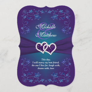 Wedding Invite   Purple, Teal, Floral, Hearts