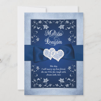 Wedding Invite | Royal Blue, Dusty Blue, Hearts