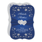 Wedding Invite | Royal Blue Silver, Floral, Hearts
