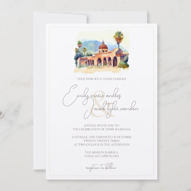 Wedding Invite - Spanish Mission in Watercolor (Front)