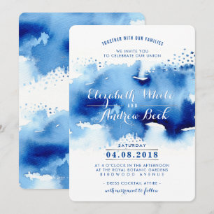 WEDDING INVITE stylish chic watercolor beach blue