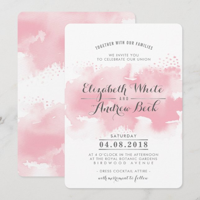 WEDDING INVITE stylish chic watercolor blush pink (Front/Back)