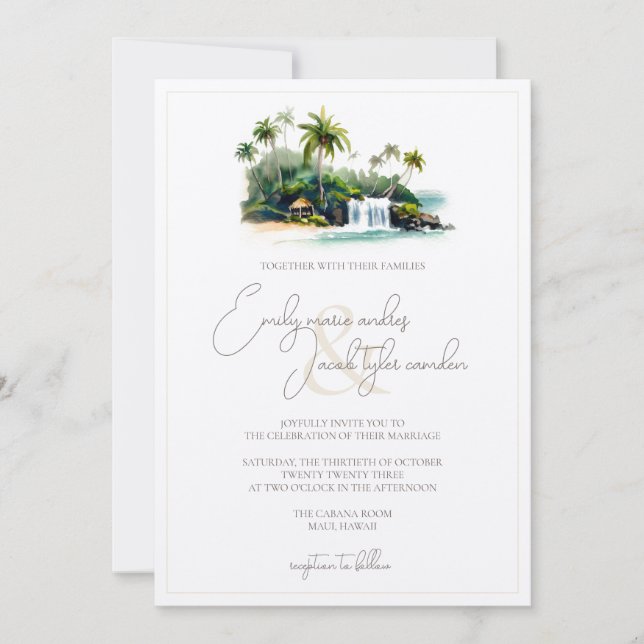 Wedding Invite - Tropical Beach in Watercolor (Front)
