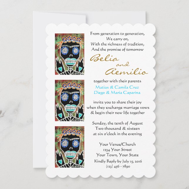 Wedding Invite Voodoo Queen Sugar Skull Angel (Front)