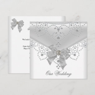 Wedding Invite White Silver Overlay Bow Jewel