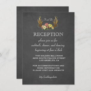 Wedding Invites Floral Antlers Chalk RECEPTION