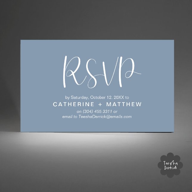 Wedding Invites RSVP Modern Minimalist Reminder (Wedding Invitation RSVP Modern Minimalist Design Reminder Email Phone Texting in Dusty Blue)