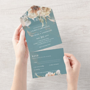 Wedding Invites with RSVP BOHO Pampas Grass
