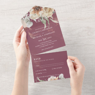 Wedding Invites with RSVP BOHO Pampas Grass