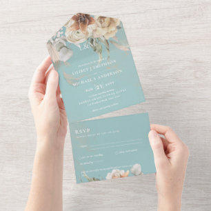 Wedding Invites with RSVP BOHO Pampas Grass