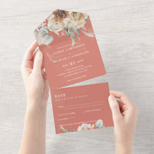 Wedding Invites with RSVP BOHO Pampas Grass