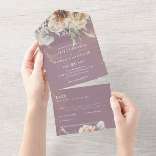 Wedding Invites with RSVP BOHO Pampas Grass