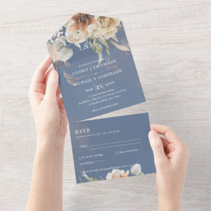 Wedding Invites with RSVP BOHO Pampas Grass