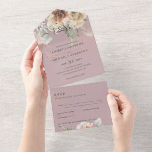 Wedding Invites with RSVP BOHO Pampas Grass