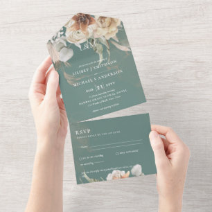 Wedding Invites with RSVP BOHO Pampas Grass