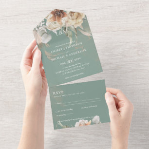 Wedding Invites with RSVP BOHO Pampas Grass